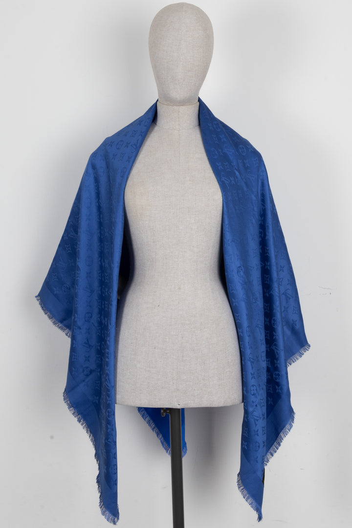 LOUIS VUITTON Scarf MNG Silk Wool Blue