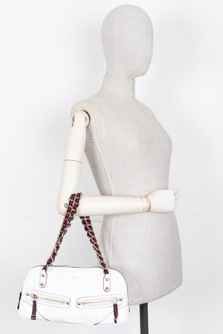 GUCCI Small Capri Bowler Chain Bag Leather White