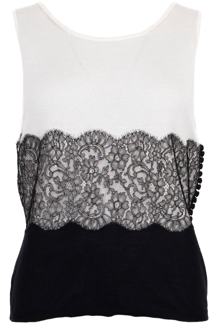 CHRISTIAN DIOR Top sans manches à détails floraux Dentelle Ivoire Noir