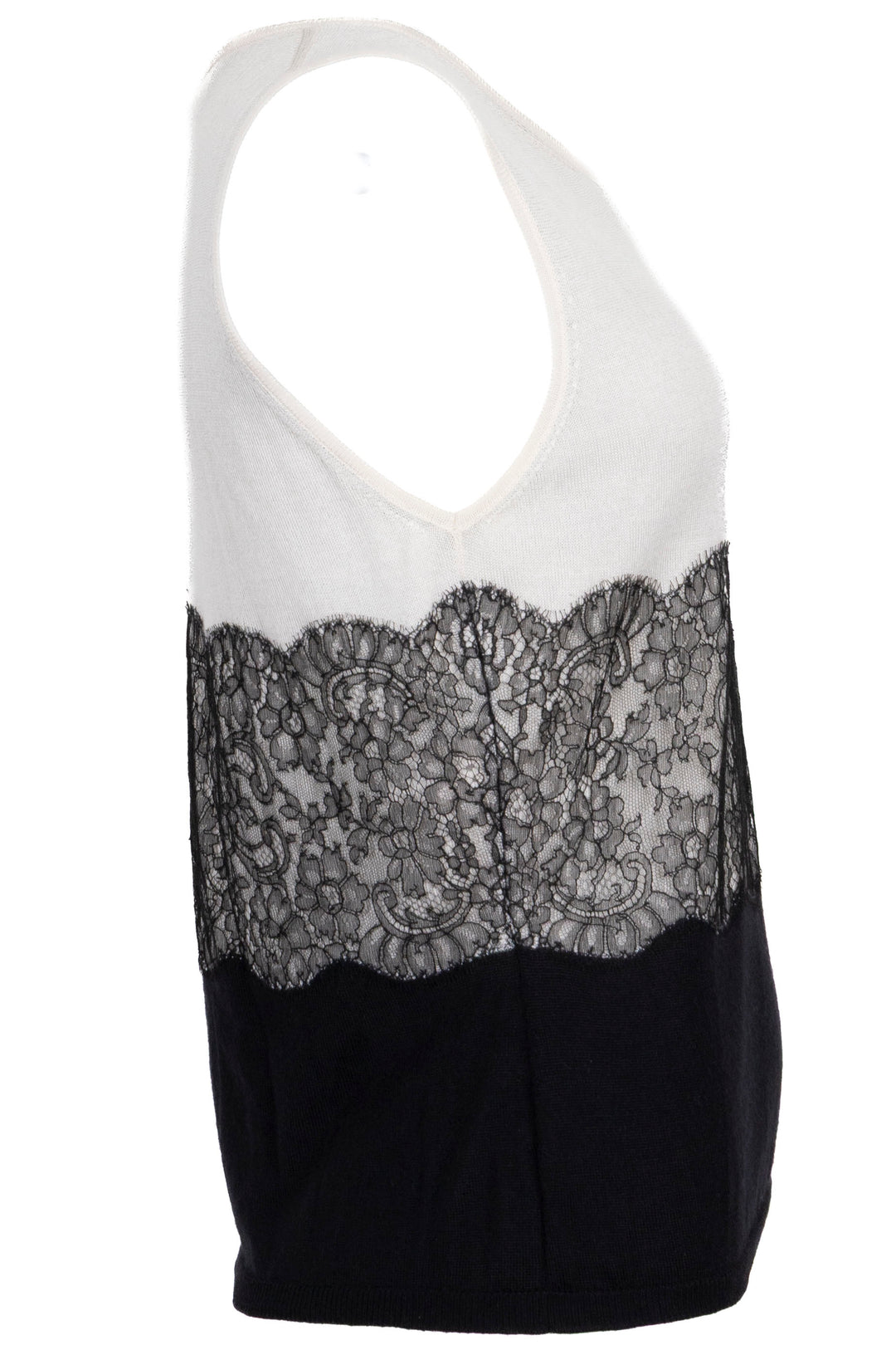 CHRISTIAN DIOR Top sans manches à détails floraux Dentelle Ivoire Noir