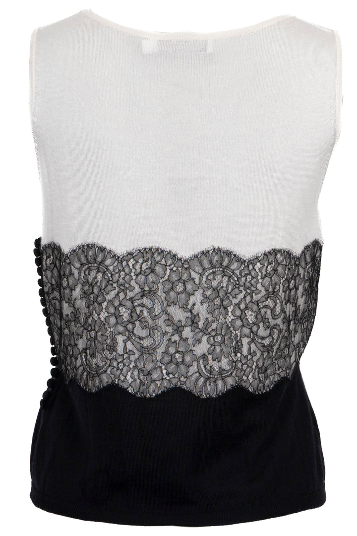 CHRISTIAN DIOR Top sans manches à détails floraux Dentelle Ivoire Noir
