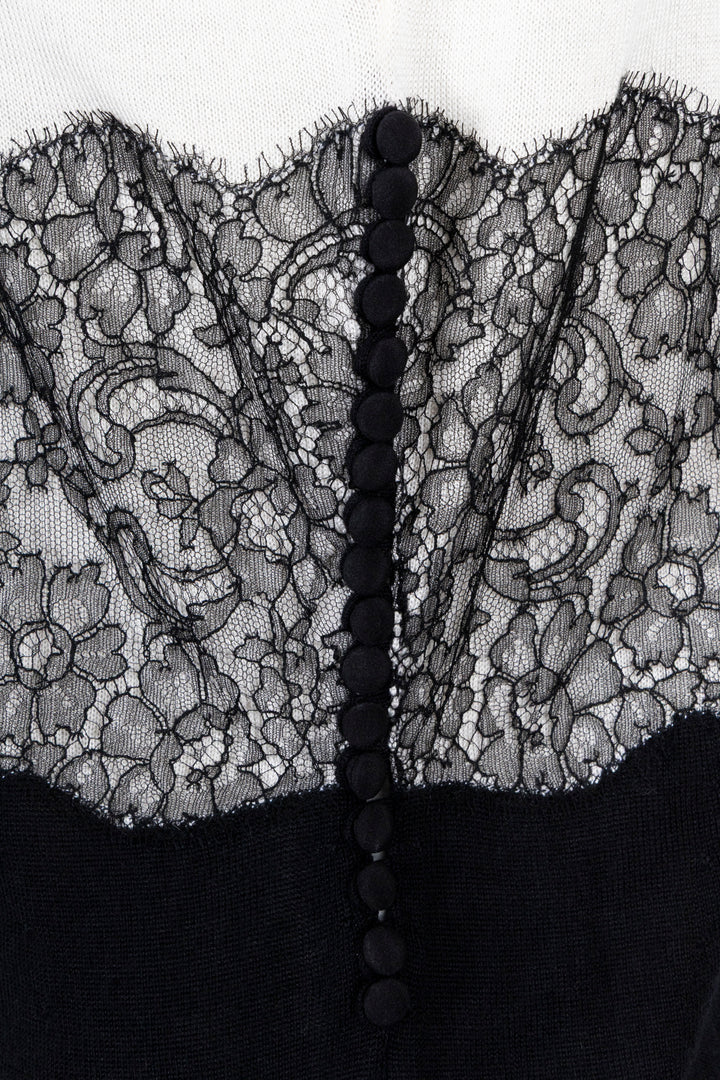 CHRISTIAN DIOR Top sans manches à détails floraux Dentelle Ivoire Noir