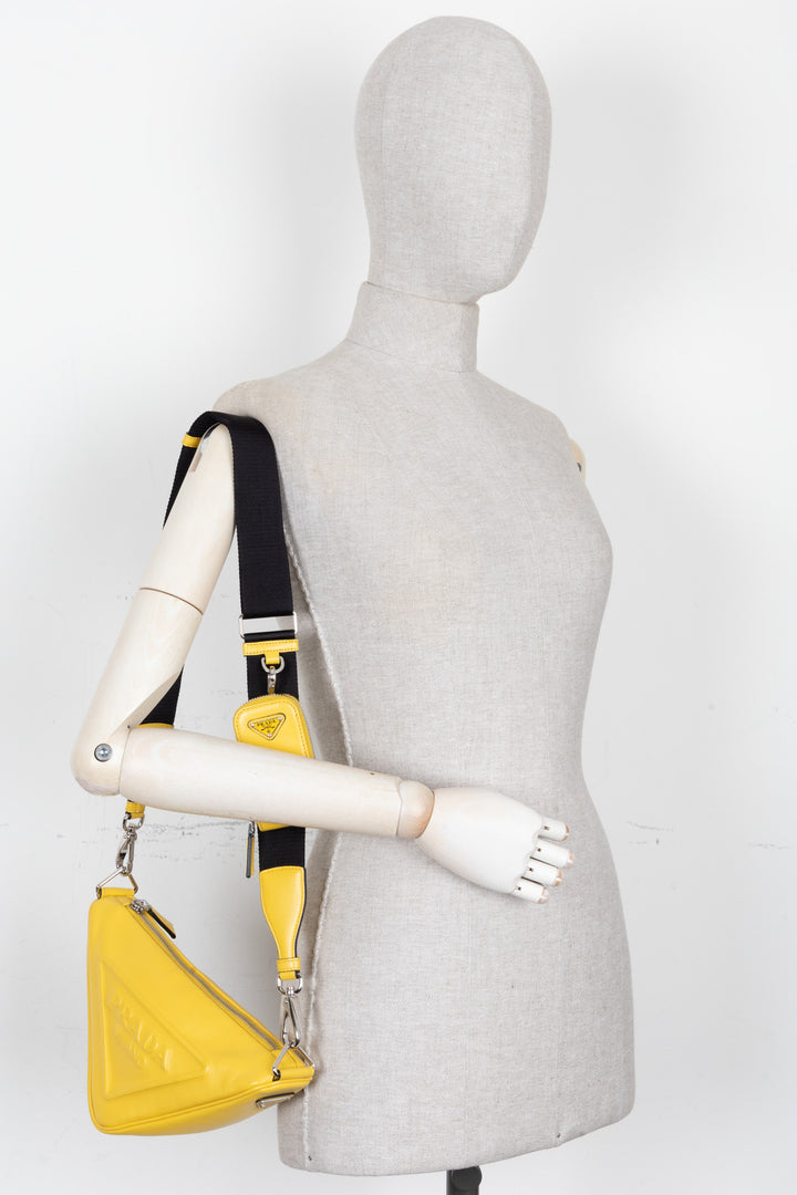 PRADA Triangle Crossbody Bag Leather Yellow