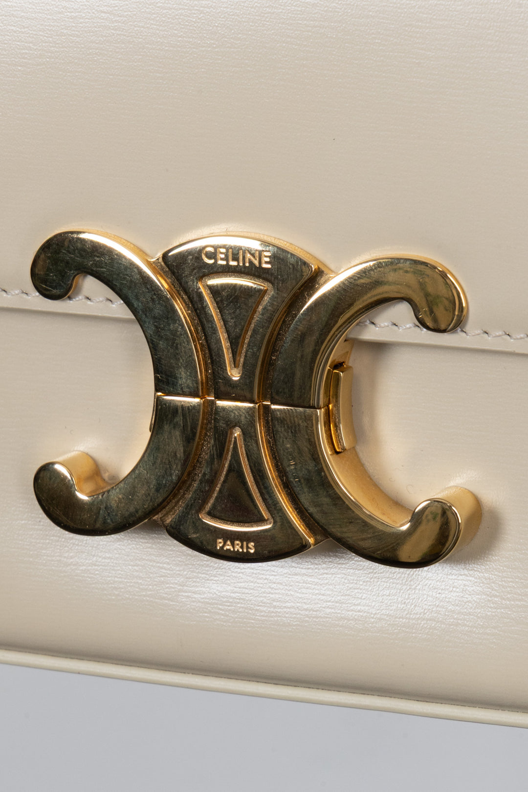 CELINE Claude Shoulder Bag Shiny Calfskin Creme
