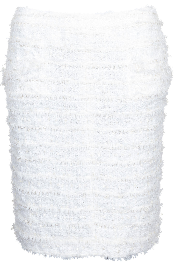 CHANEL 2005 Sequin Striped Tweed Skirt Ivory