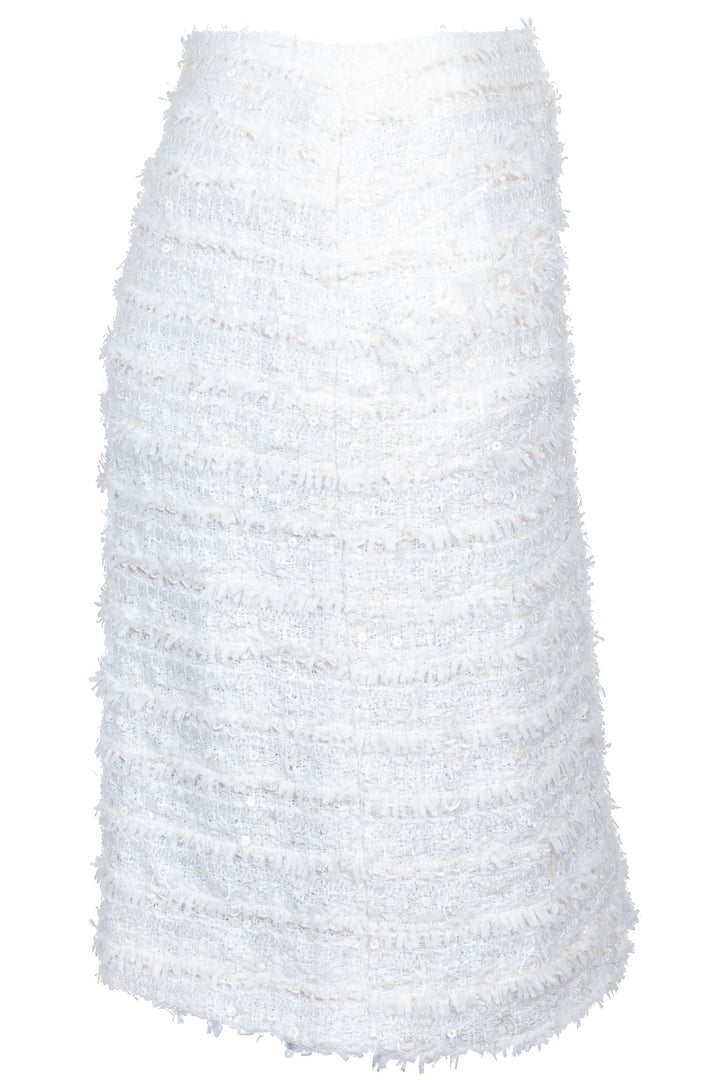 CHANEL 2005 Sequin Striped Tweed Skirt Ivory