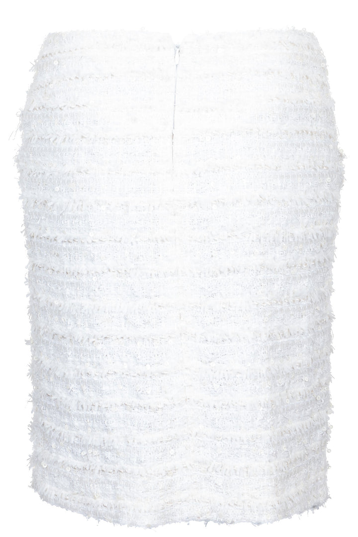 CHANEL 2005 Sequin Striped Tweed Skirt Ivory
