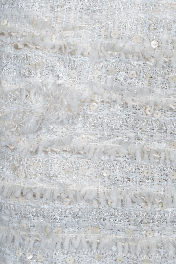 CHANEL 2005 Sequin Striped Tweed Skirt Ivory