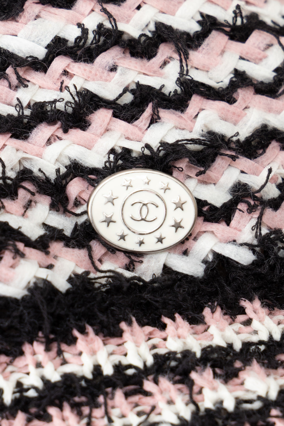 CHANEL 2013 V-Neck Striped Knit Top Pink Black White