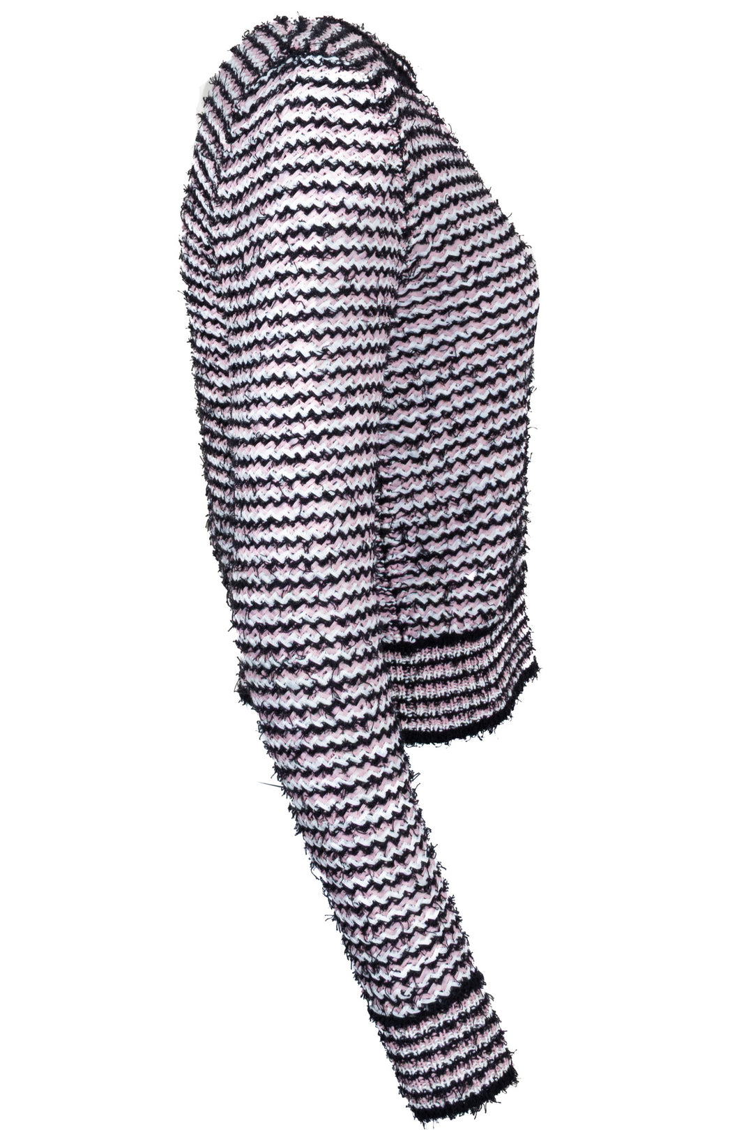 CHANEL 2013 V-Neck Striped Knit Top Pink Black White