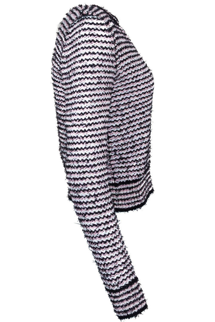 CHANEL 2013 V-Neck Striped Knit Top Pink Black White