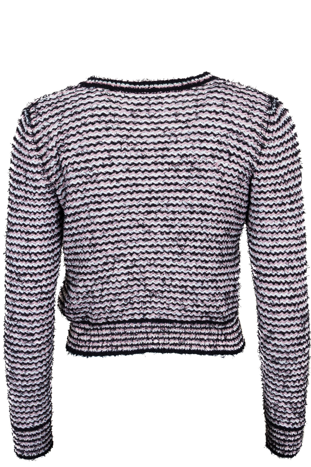 CHANEL 2013 V-Neck Striped Knit Top Pink Black White
