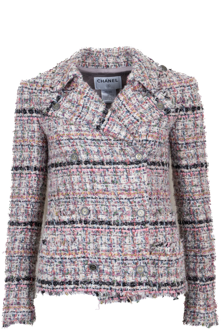 CHANEL 2005 Double Breasted Jacket Tweed Pink Multicolor