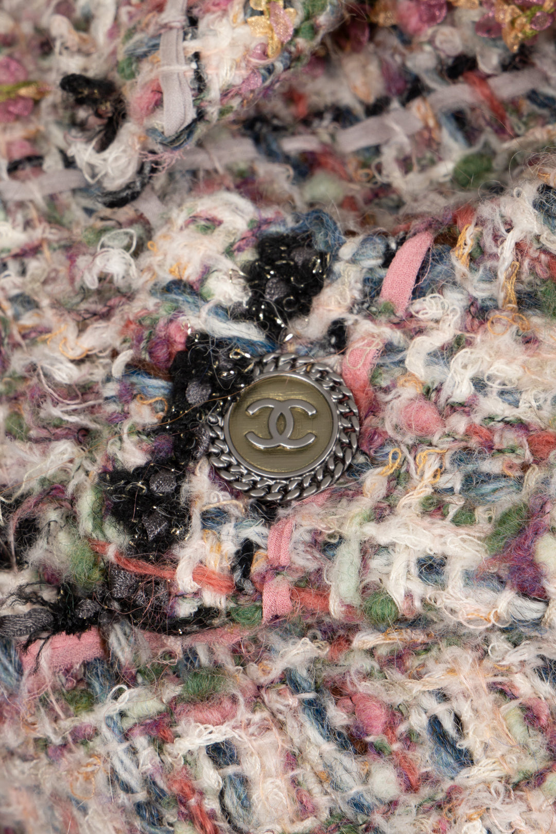 CHANEL 2005 Double Breasted Jacket Tweed Pink Multicolor