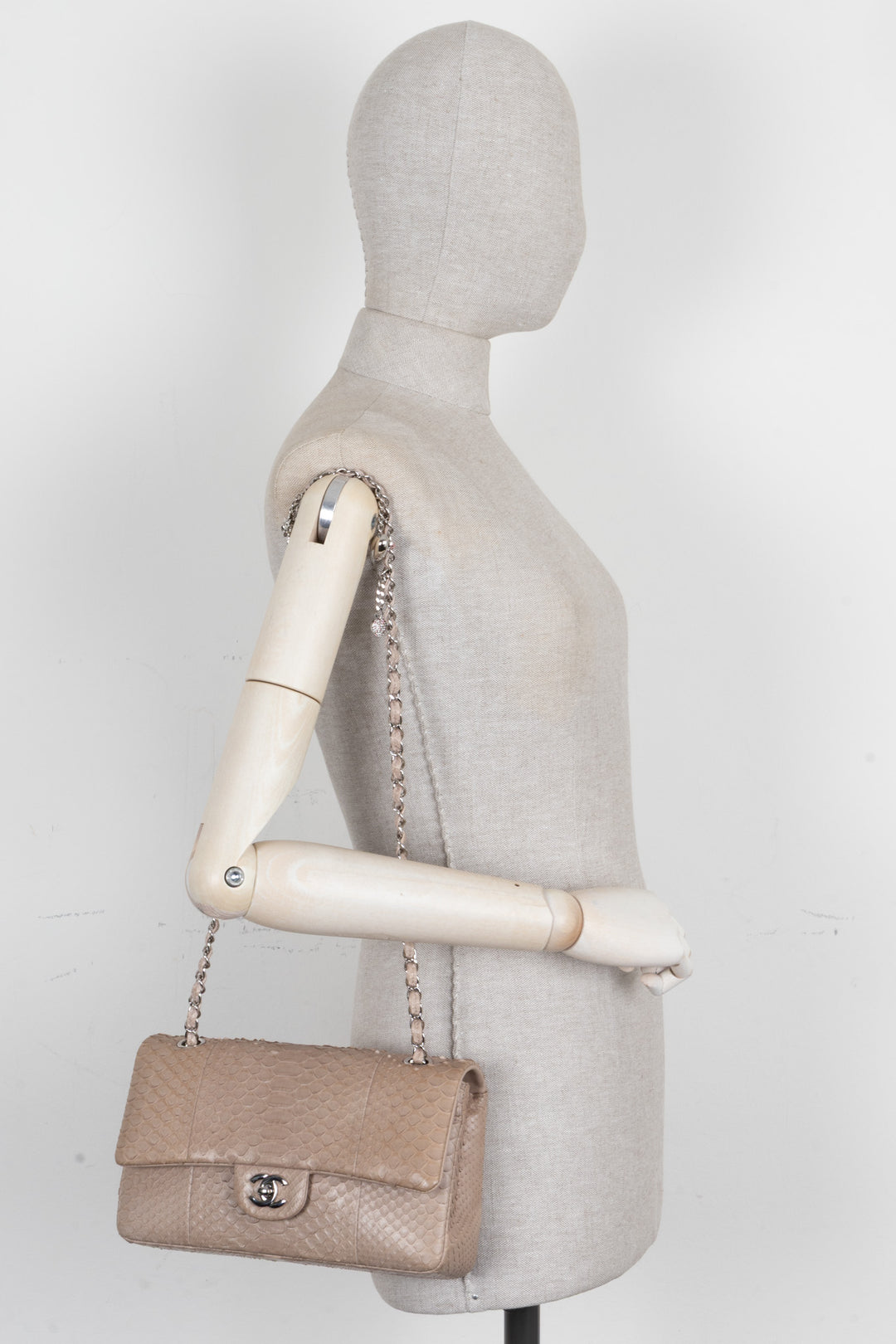 CHANEL Medium Charm Single Flap Python Beige