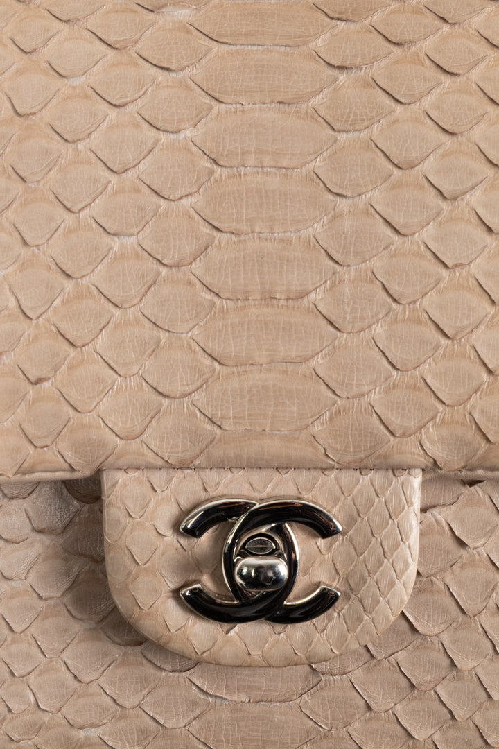 CHANEL Medium Charm Single Flap Python Beige