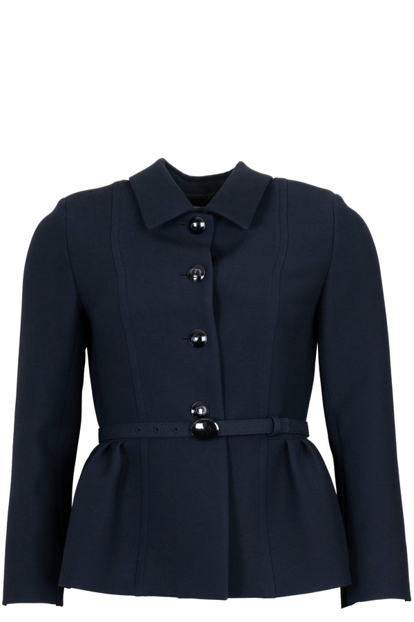 CHRISTIAN DIOR Belted Jacket Wool Silk Blue