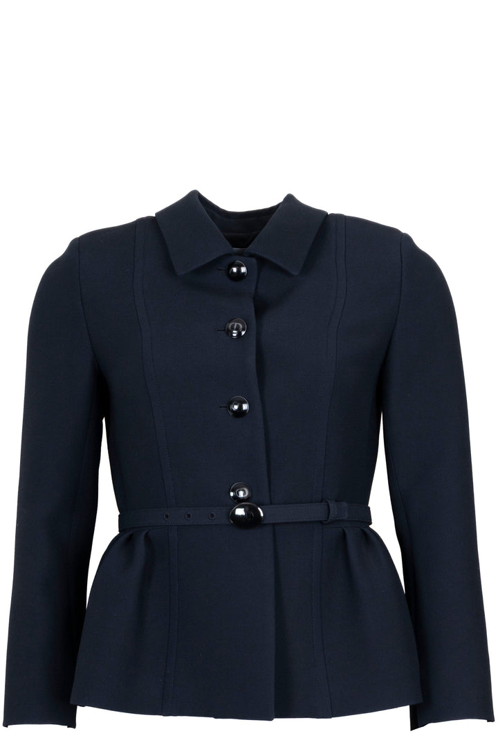 CHRISTIAN DIOR Belted Jacket Wool Silk Blue
