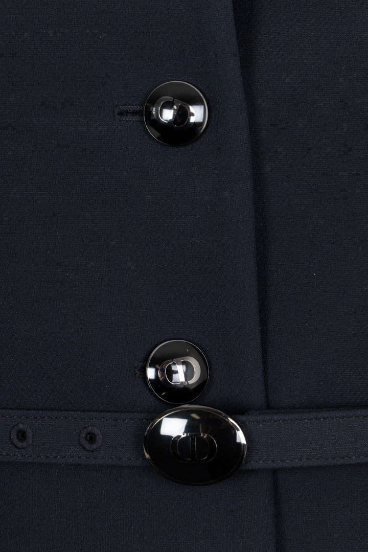 CHRISTIAN DIOR Belted Jacket Wool Silk Blue