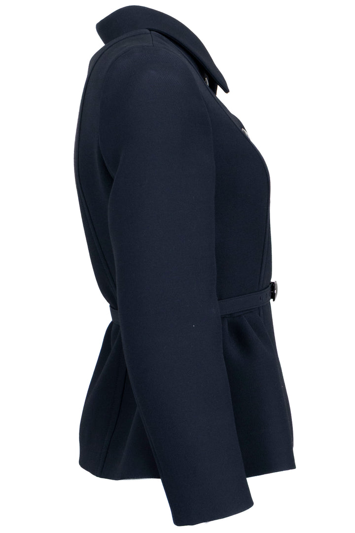 CHRISTIAN DIOR Belted Jacket Wool Silk Blue