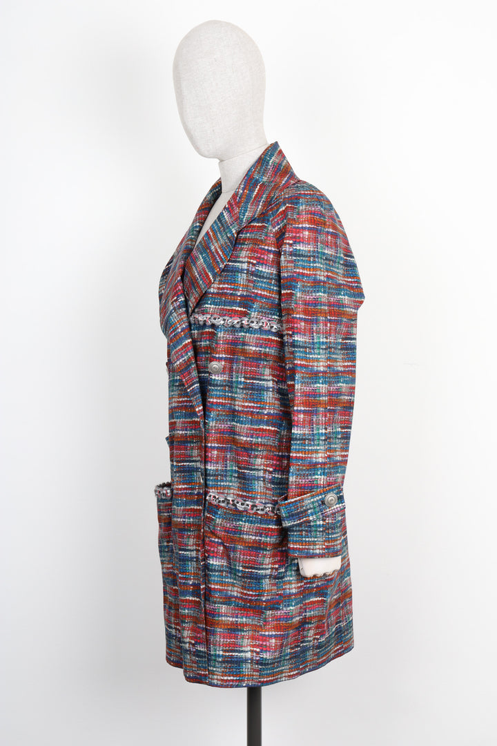 CHANEL Trench Coat Tweed Print Multicolor 2014