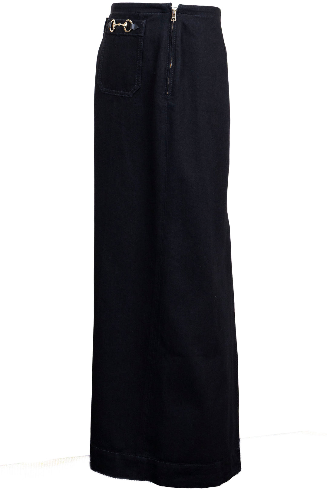 GUCCI Horsebit Midi Slit Skirt Cotton Black