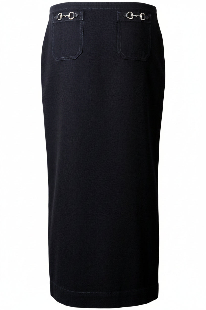 GUCCI Horsebit Midi Slit Skirt Cotton Black