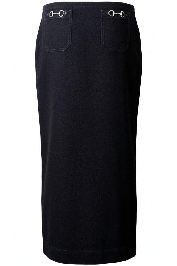 GUCCI Horsebit Midi Slit Skirt Cotton Black