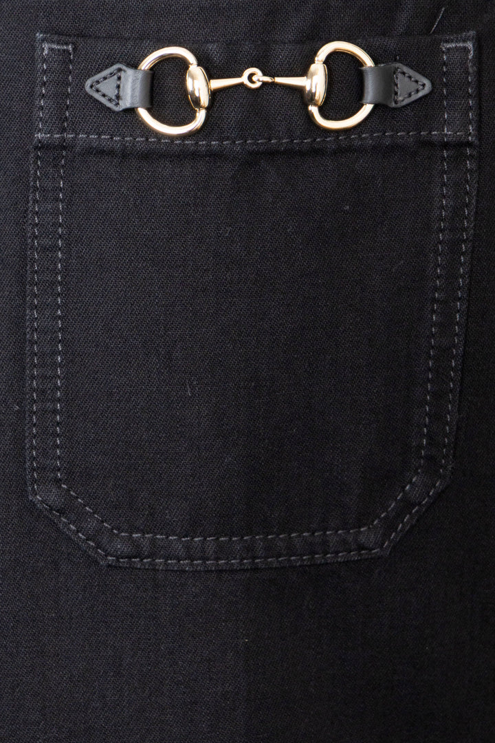 GUCCI Horsebit Midi Slit Skirt Cotton Black