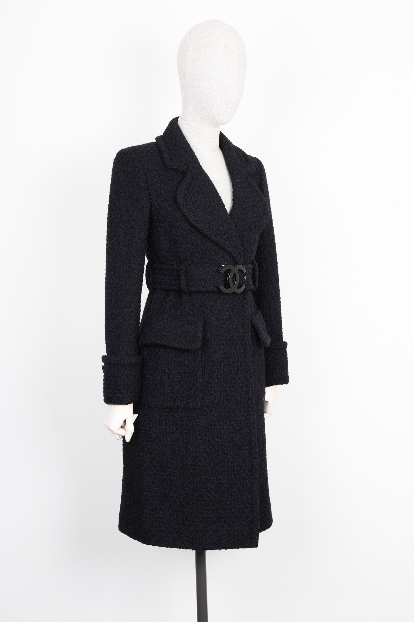 CHANEL Tweed Coat with CC Resin Belt Black – REAWAKE