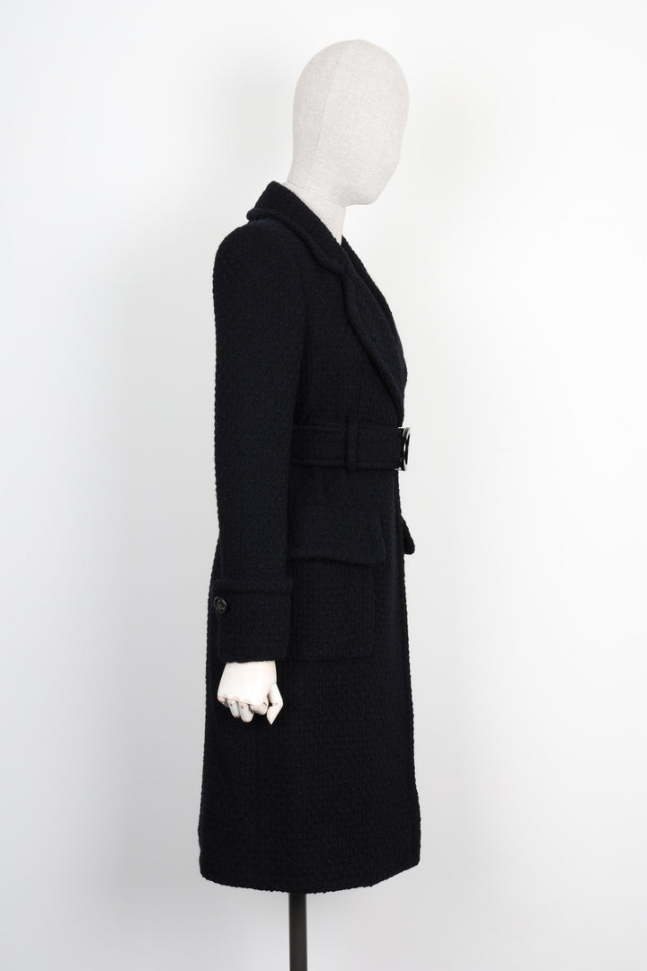 CHANEL Tweed Coat with CC Resin Belt Black