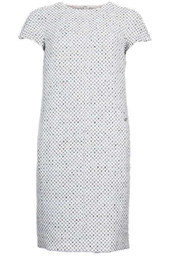 CHANEL Robe Courte en Maille Manches Courtes Blanc Jaune Noir