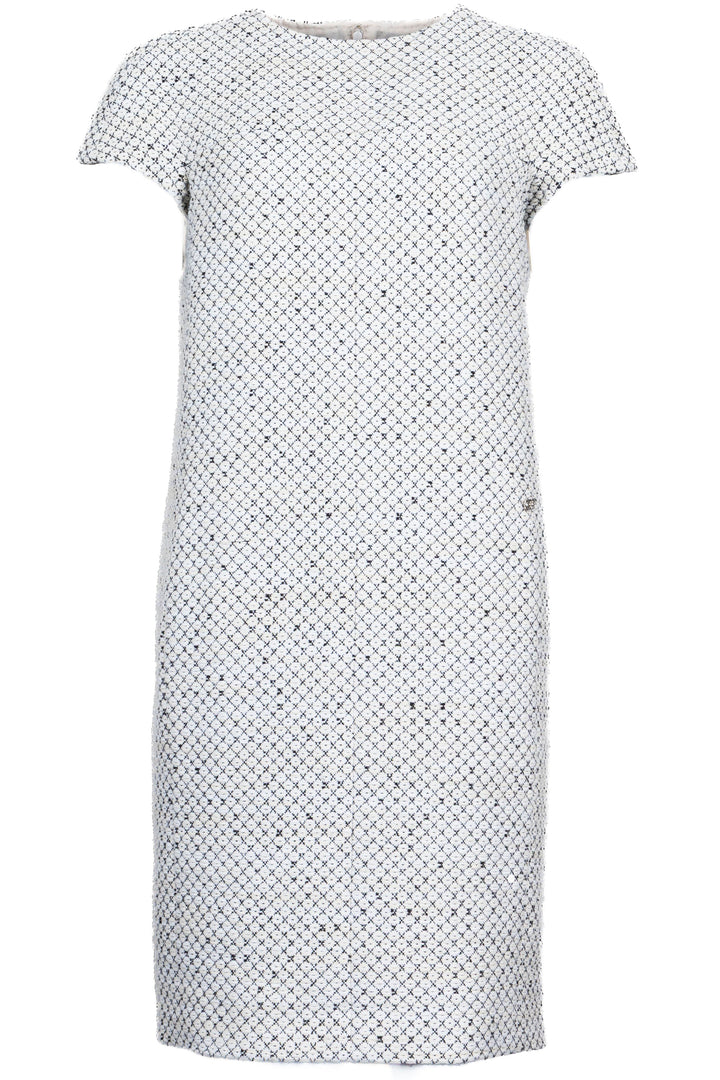 CHANEL Short Sleeve Knit Dress White Yellow Black