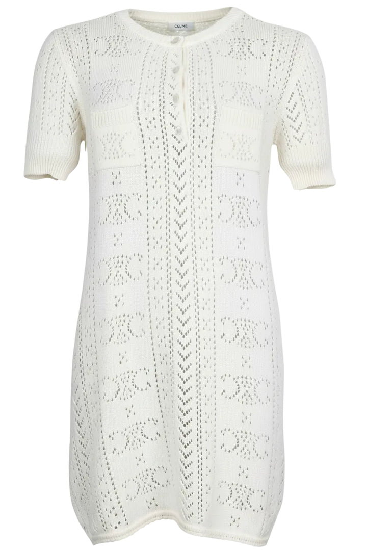 CELINE Mini Dress Triomphe Knit Cotton Cream