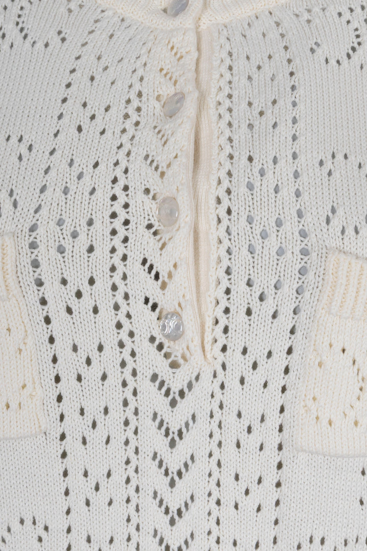 CELINE Mini Dress Triomphe Knit Cotton Cream