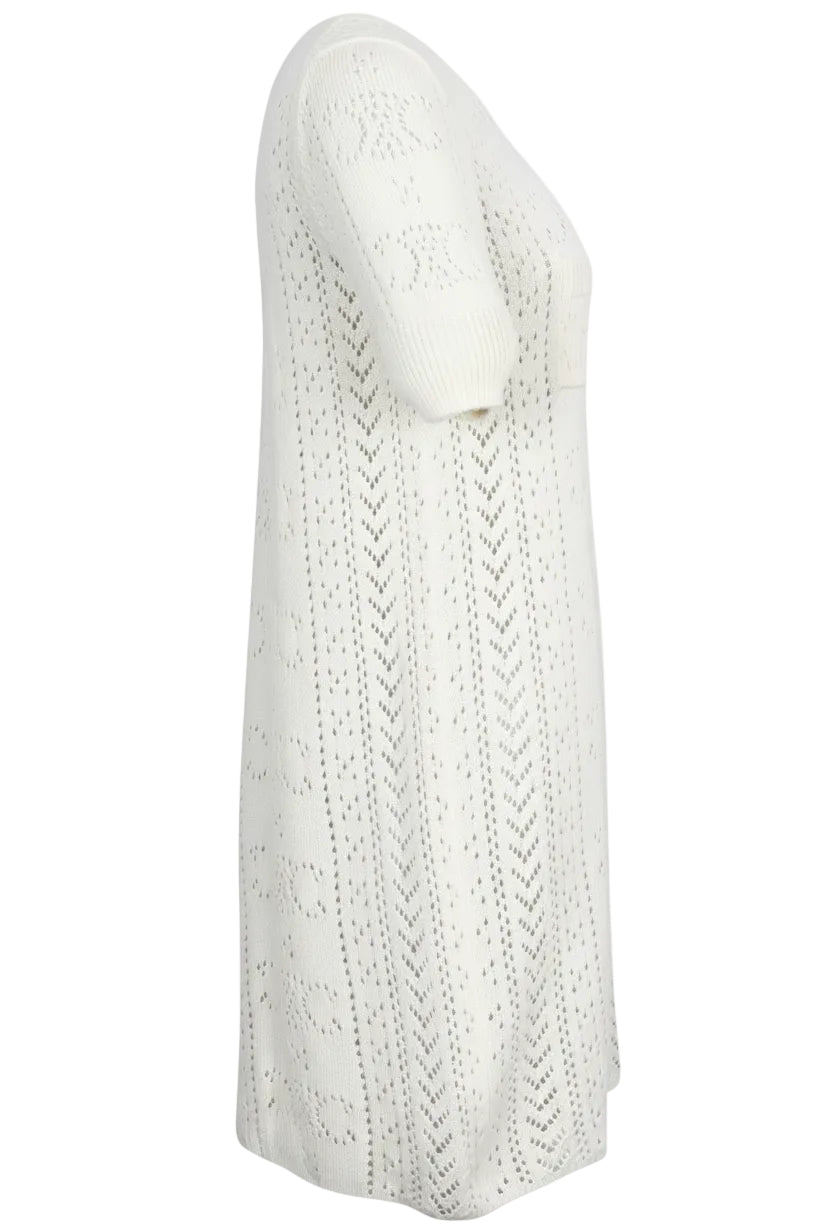 CELINE Mini Dress Triomphe Knit Cotton Cream