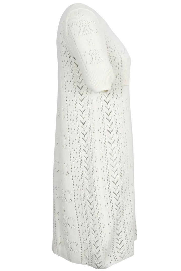 CELINE Mini Dress Triomphe Knit Cotton Cream