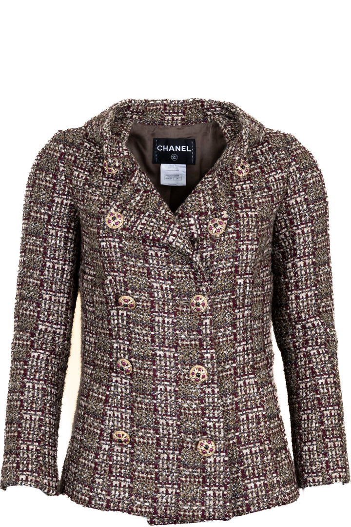 CHANEL 2013 Double Breasted Blazer Boucle Green Red