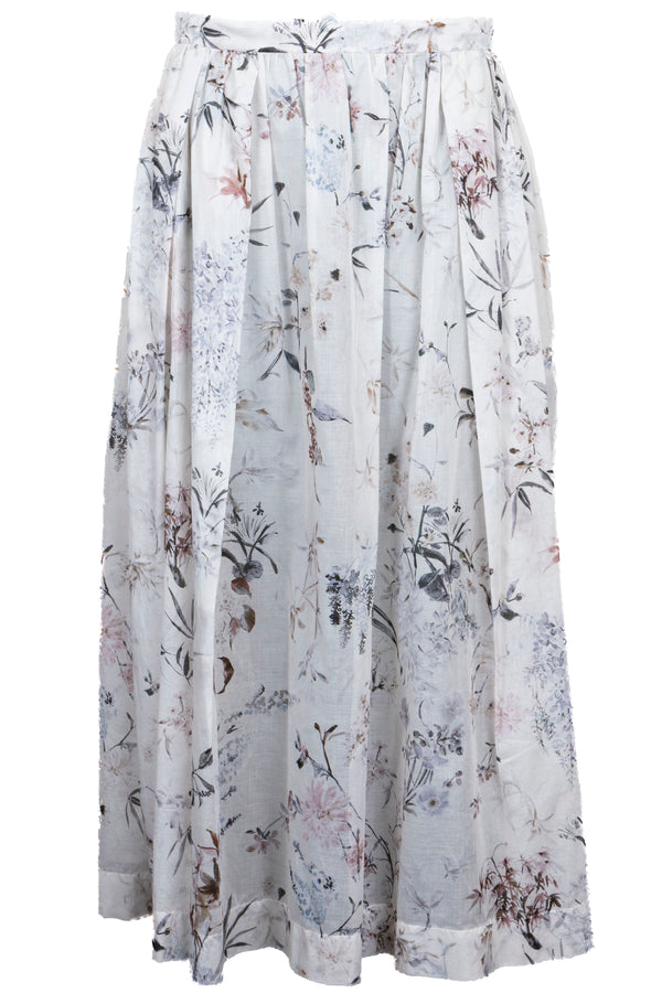CHRISTIAN DIOR Pleated Floral Midi Skirt White