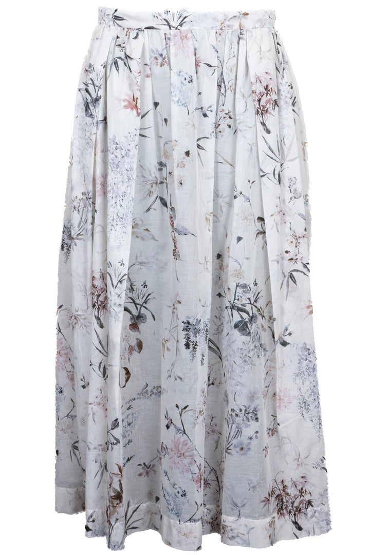 CHRISTIAN DIOR Pleated Floral Midi Skirt White