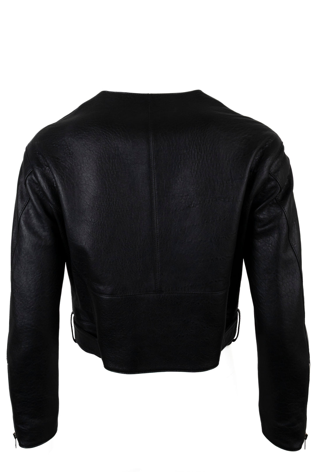 CELINE Belted Biker Leather Jacket Black Structured Leather