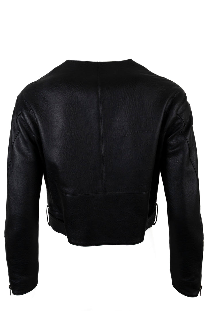 CELINE Belted Biker Leather Jacket Black Structured Leather