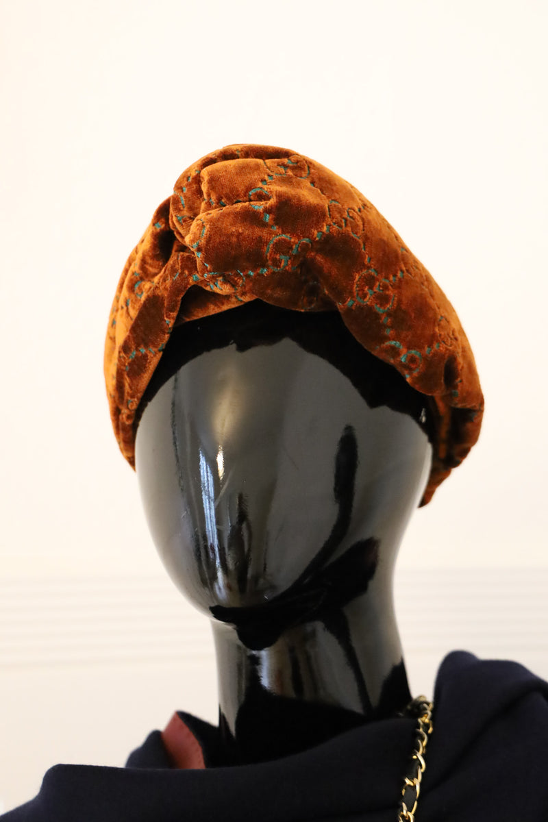 GUCCI Logo Velvet Twist Headband Bronze