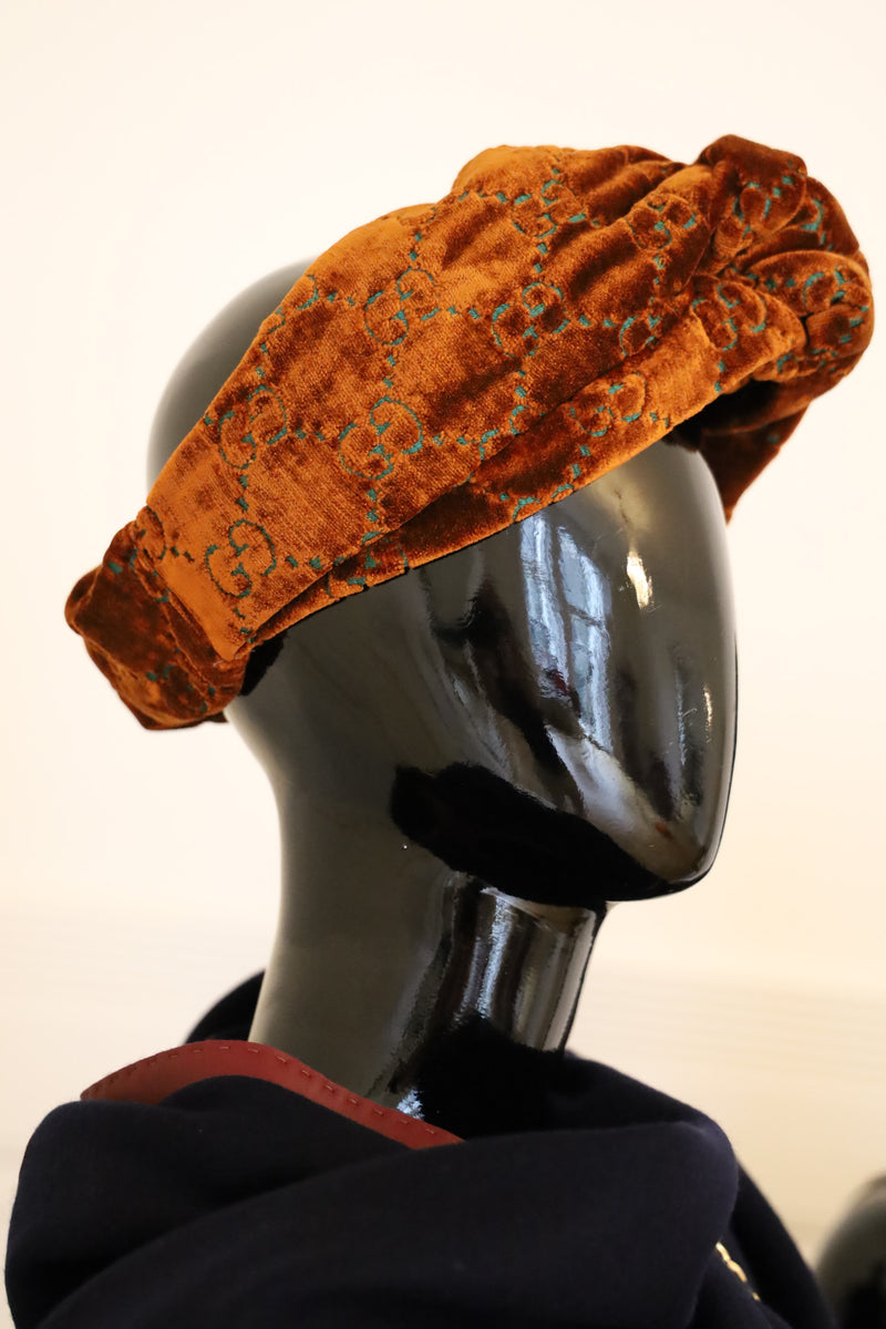 GUCCI Logo Velvet Twist Headband Bronze