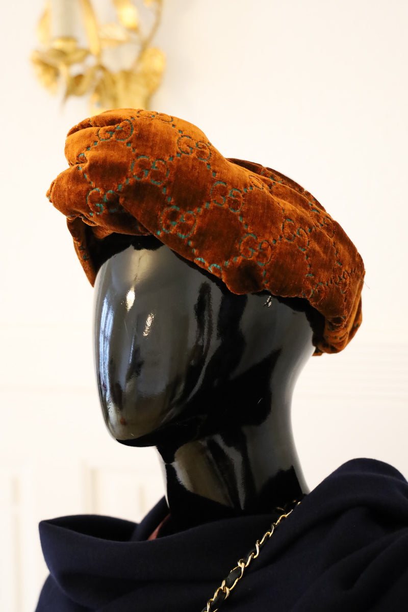 GUCCI Logo Velvet Twist Headband Bronze