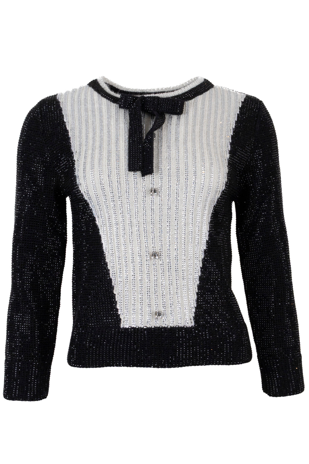 CELINE Bow Strass Alpaca Knit Black Ecru