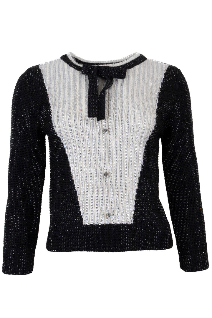 CELINE Bow Strass Alpaca Knit Black Ecru