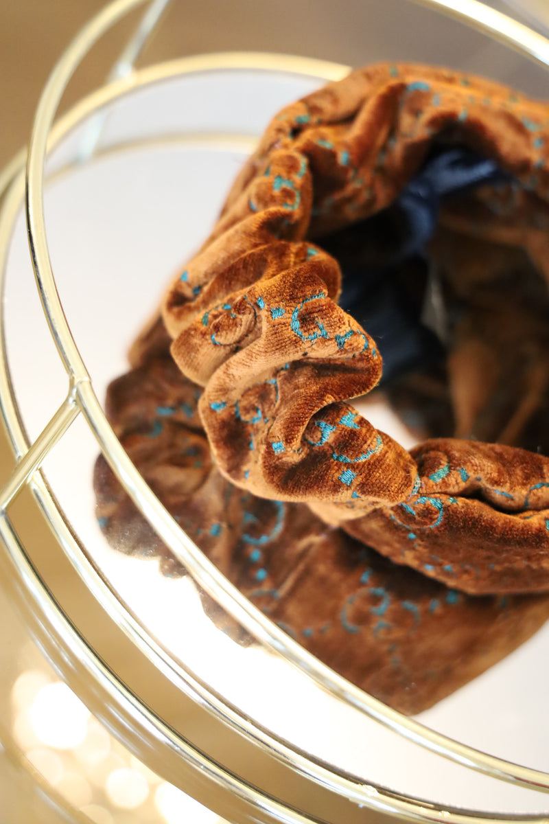 GUCCI Logo Velvet Twist Headband Bronze