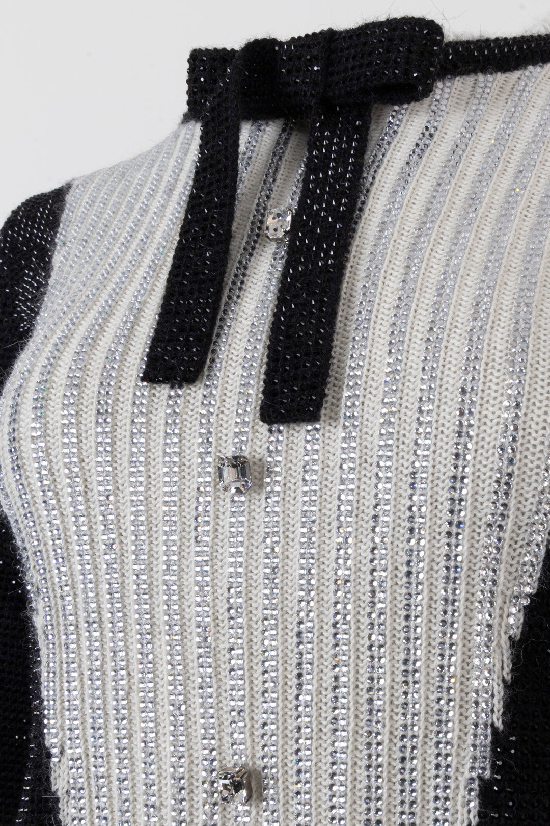 CELINE Bow Strass Alpaca Knit Black Ecru