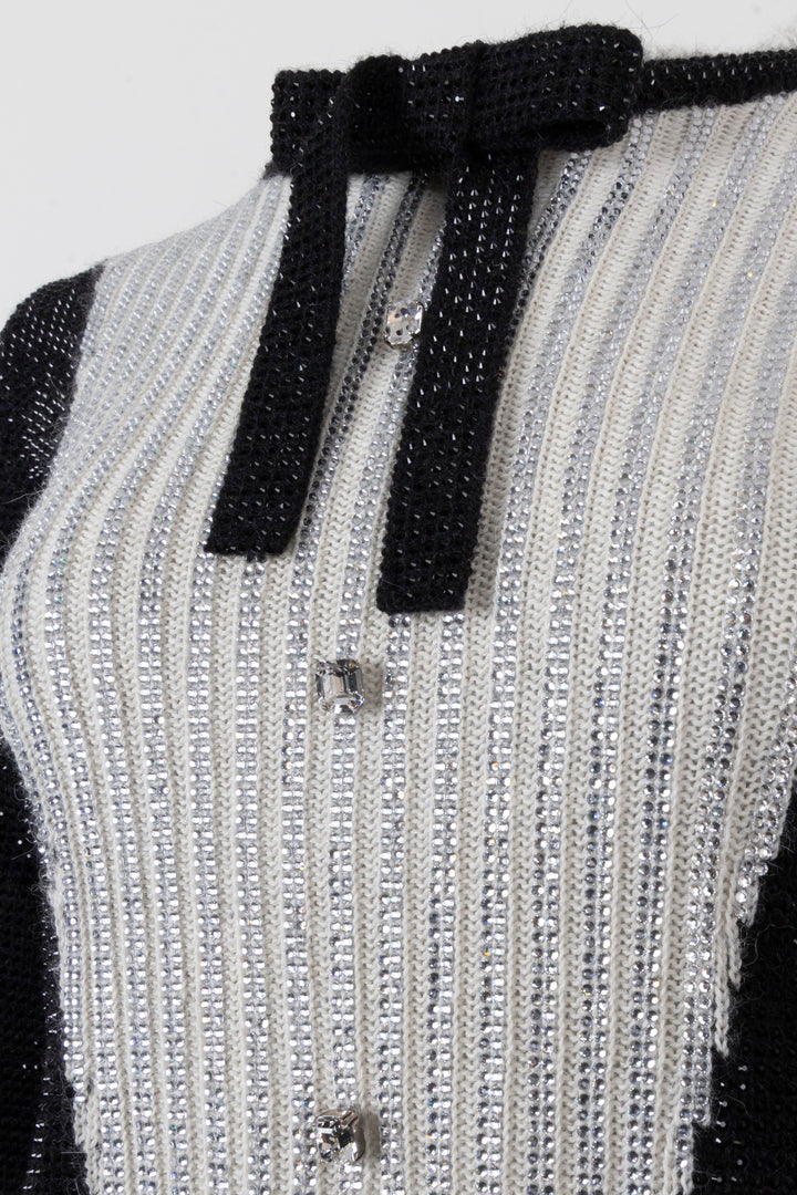 CELINE Bow Strass Alpaca Knit Black Ecru